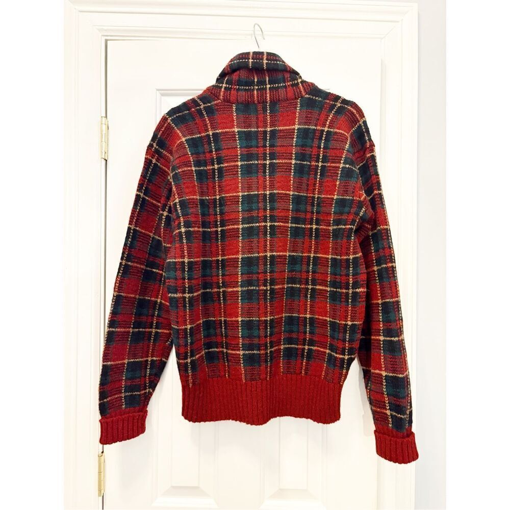 VTG Polo Ralph Lauren Sweater 100% Wool Plaid Shawl Collar Academia - Picture 3 of 6